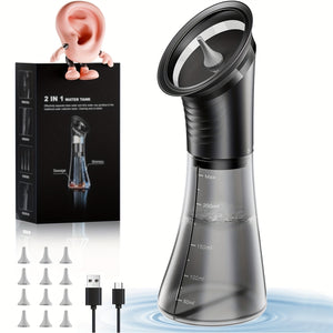 Electric Ear Wax Removal System Pro-Grade Hydraulic Ear Cleaner Kit with 3-Speed Settings, USB Rechargeable, Water Temp Sensor & Visual Waste Tank