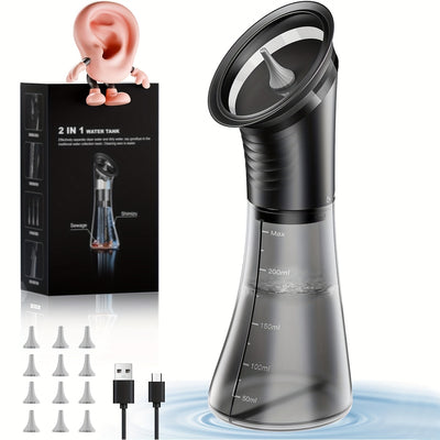 Electric Ear Wax Removal System Pro - -Grade Hydraulic Ear Cleaner Kit with 3-Speed Settings, USB- (Rechargeable), Water Temp Sensor & Visual Waste Tank | for home Ear Hygiene Care, Dry/Dirty Storage System
