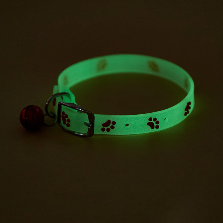 Glow-in-the-Dark Cat Collar with Colorful Paw Print - Adjustable, Reflective Safety Accessory for Nighttime Visibility Cat Collar Glow In The Dark