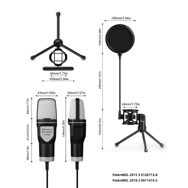 Game microphone, USB PC microphone for podcast videos, streaming media, condenser microphone with fast mute function, tripod, spray hood, RGB indicator light, shock absorber, rotary gain button, compatible with PS4/5/PC