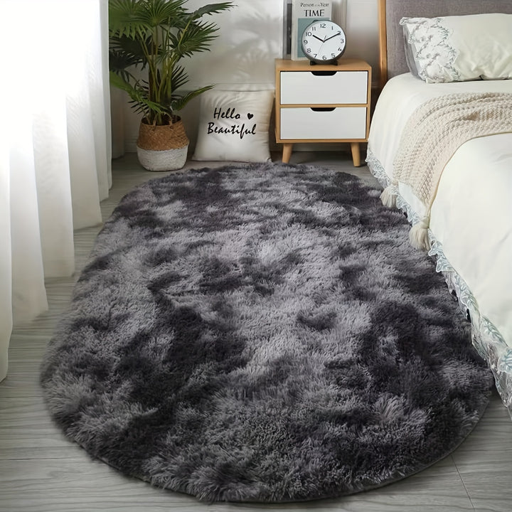 Soft Polyester Plush Oval Area Rug for Bedroom and Living Room - Hand Washable, Perfect for Coffee Table and Doorway Decor