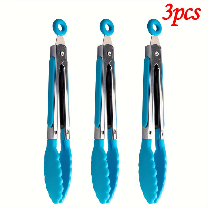 3pcs / 7pcs Kitchen Tongs, 7 Inch Small Silicone Tongs with Stainless Steel Silicon Handles and Nylon Tips, Heat Resistant Non-Stick Cooking Tongs, Mini Locking Food Tongs for Cooking Salad Grilling and Frying