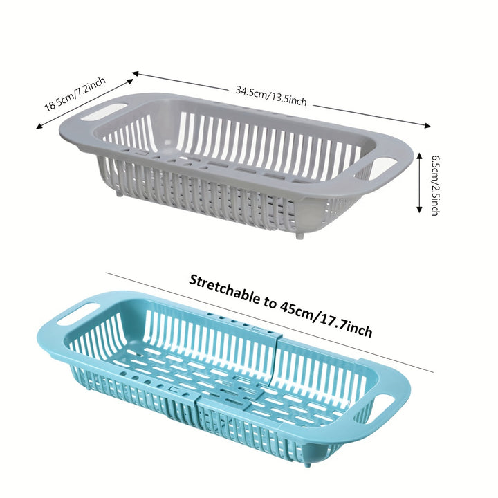 [1pc Retractable Kitchen Basket] 1pc Retractable Drain Rack - Kitchen Basket For Vegetables And Dishes, Plastic Dish Rack With Filter Basket - 13.5in/7.2in/2.5in - Easy To Clean And Store