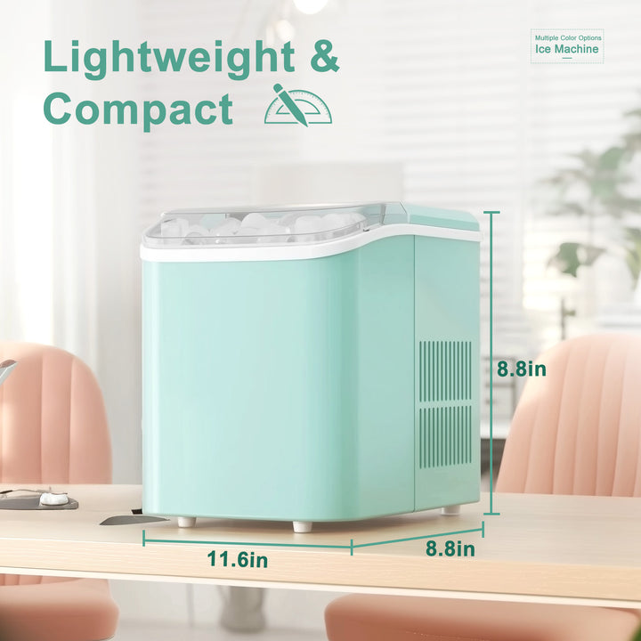 Upgraded Countertop Ice Maker with Free Ice Shovel, 9 Cubes in 6 Mins, Portable Self-Cleaning Ice Machine, 2 Sizes of Bullet Ice, Ice Scoop, Basket and Handle Included, Ice Cube Maker for Home Kitchen Party Camping