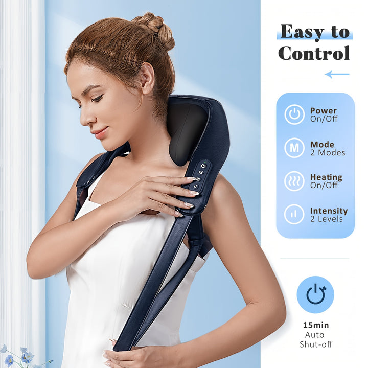 [4D Deep Kneading] KNQZE Cordless Shiatsu Neck & Shoulder Massager - 4D Deep Kneading, 6 Massage Nodes, Heat, Rechargeable 2200mAh Battery - Ideal for Neck, Back, Leg Relaxation for Men & Women