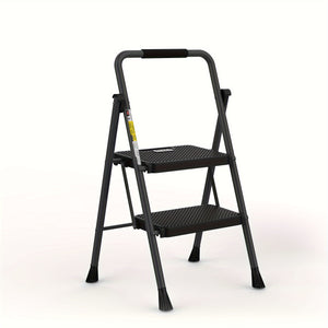 800lbs Capacity Heavy Duty 2/3 Step Ladder - Folding Step Stool With Comfort Handgrip - Great For Home, Kitchen, And Office