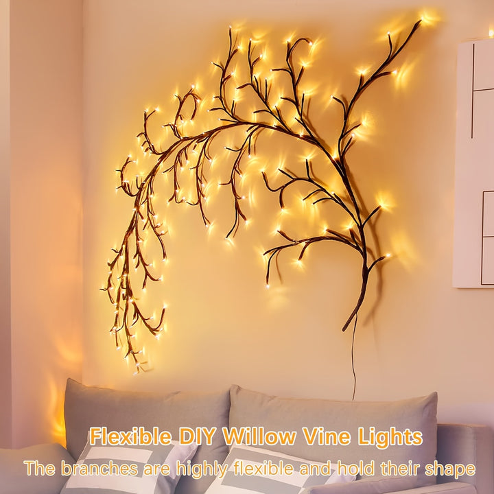 1pc 96LEDS Luces de Vides de Sauce Flexibles, Luz de Árbol de Abedul Blanco, Luz Decorativa de Árbol de Ratan de 8 Modos, Luz Nocturna Decorativa de Ambiente Interior para Sala de Estar, Fiesta Festival, Regalo Perfecto para Cumpleaños Navidad Hal