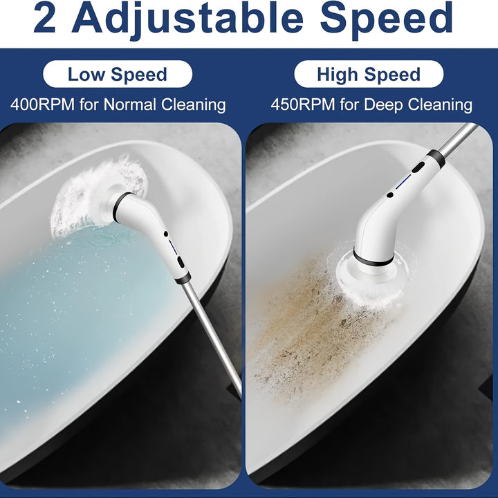 2025 9in 1 Electric Spin Scrubber | Dual Adjustable Speeds | Cordless | Adjustable & Detachable Handle | 9 Replaceable Brush Heads | Up to 420RPM | for Floor, Bathroom, Tub, Tile