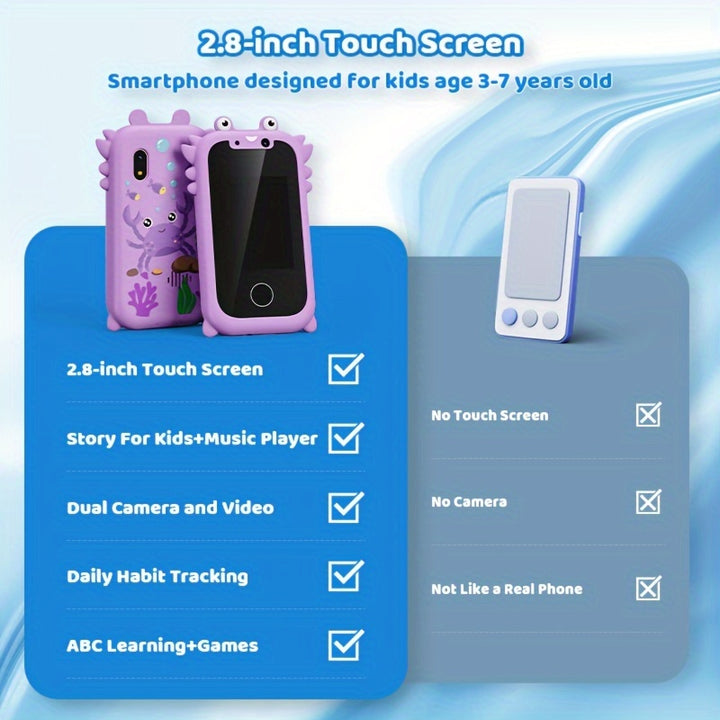 Kids Smart Phone Educational Toys Dual Camera Baby 6.1cm IPS Touch Screen Phone Learning Recreation Game for Age 3-12 Christmas Brithday Gifts