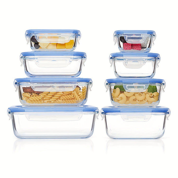 8pcs Glass Food Storage Containers, Meal Prep, Airtight Bento Boxes with Leak Proof Locking Lids, for Microwave, Lunch Boxes, Oven, Freezer And Dishwasher, BPA Free