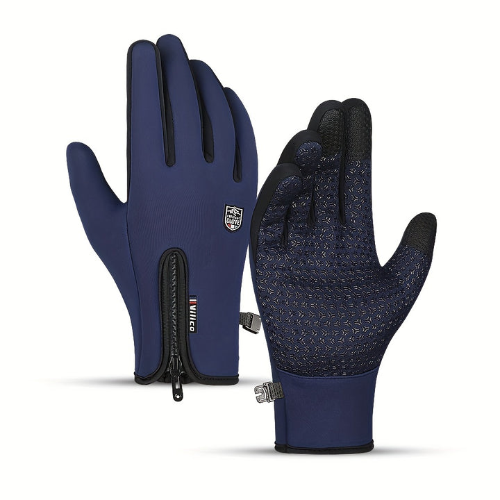 Warm Touchscreen-Friendly Vilico Winter Cycling Gloves - Windproof Polyester Ski & Bike Gloves with Zipper Closure and Adjustable Strap, Available in Black, Charcoal, and Blue
