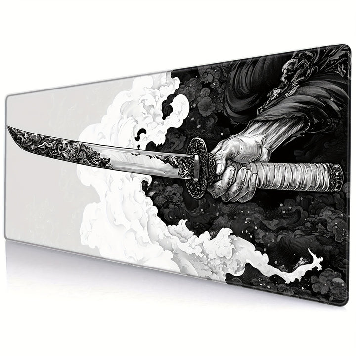 Extra-Large Japanese Samurai Sword Gaming Mouse Pad - 80.01 x 29.97 cm, Stitched Edges for Durability, Natural Rubber Desk Mat