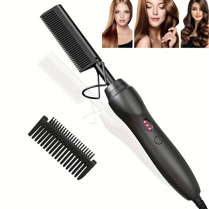 Hot Comb Hair Straightener Portable Ceramic Curler, Copper Hot Comb Heat Press Curl/Straight Hair Styling Brush for Hair Beard Wig Wet and Dry Hair Styling Tools