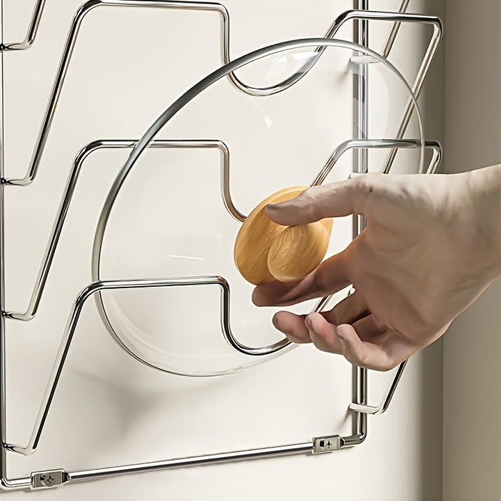 1 Pc of a Sturdy Metal Organizer for Hanging Pot Lids, Designed As a Multi-Level Wall-Mounted Storage Solution for Pots And Lids