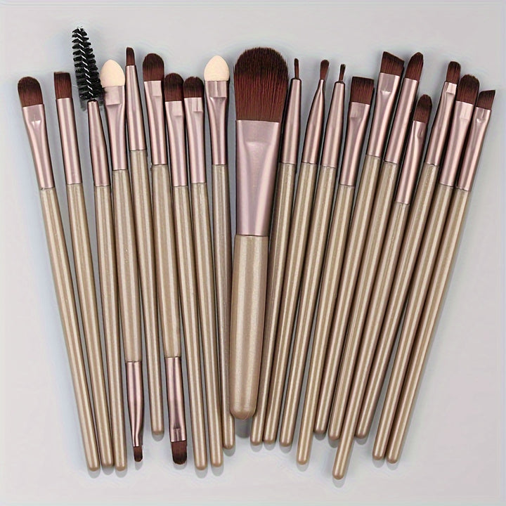 [20-Piece Luxe Makeup Brush Set] 20-Piece Hypoallergenic Makeup Brush Set with Nylon Bristles - Luxe Palm Brushes for Foundation, Blush, Eye Shadow, Eyebrow, & Lip, All Skin Types, ABS Rod - Professional & Beginner Kit, Trave