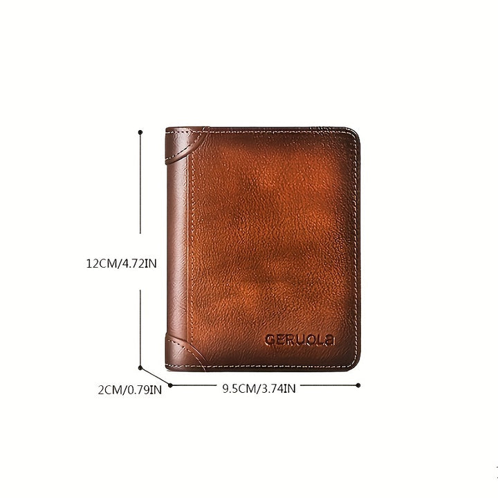 Men's Ultra-thin Double-folded Leather Front Pocket RFID Wallet with 2 ID Card Windows