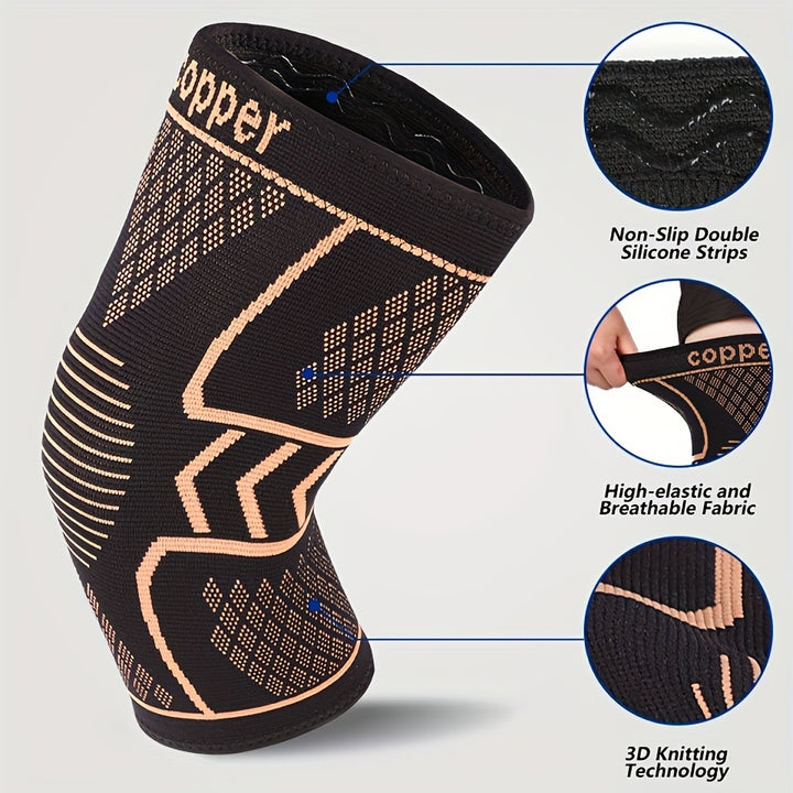 2pcs Copper Compression Knee Sleeves For Sports - High Elastic Non-slip, Breathable Knit, Supportive & Elastic, Suitable For Outdoor Sports, Running, Fitness, Various Ball Games, Basketball & Athletic Injury Prevention, Very