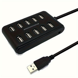 1pc Portable General Purpose Work Home With Switch ABS Plastic Double Row Ten Port USB HUB