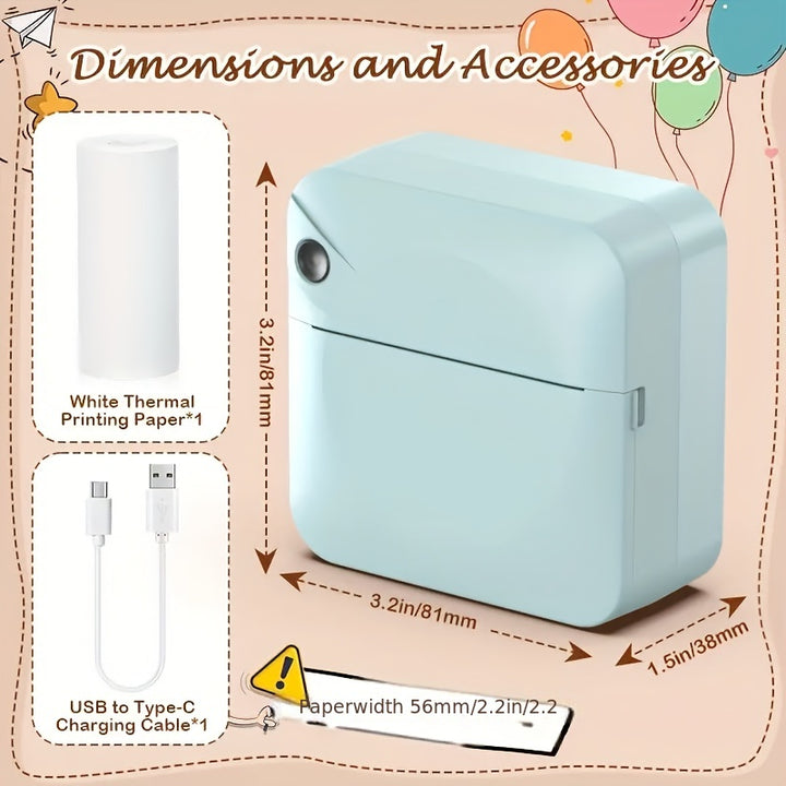 Micro Printer, Pocket Printer, Inkless Sticker Thermal Printer with 1 Roll of Thermal Paper, Wireless Portable Receipt Printer