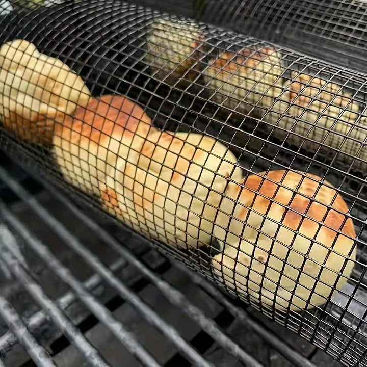 [Stainless Steel BBQ Basket] Durable Stainless Steel 1pc BBQ Grill Basket - Multipurpose Outdoor Cooking Net for Camping, Picnic, BBQ Grill Rack with Handle