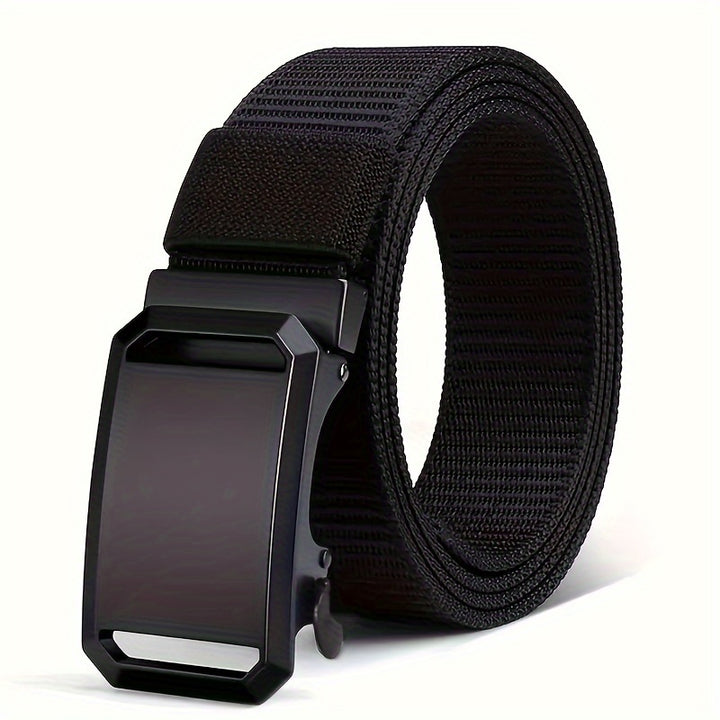 Men's Sleek Black Canvas Belt with Automatic Buckle - Perfect for Jeans, Outdoor Leisure & Sports Training