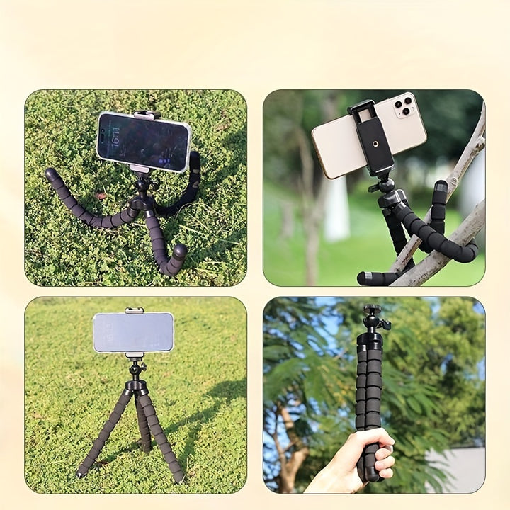 Flexible Octopus Tripod, Small Phone & Camera Holder with Sponge Grip, 360° Rotatable Mini Octopus Stand for Photography and Videography, Portable and Adjustable Bracket with Universal Clip