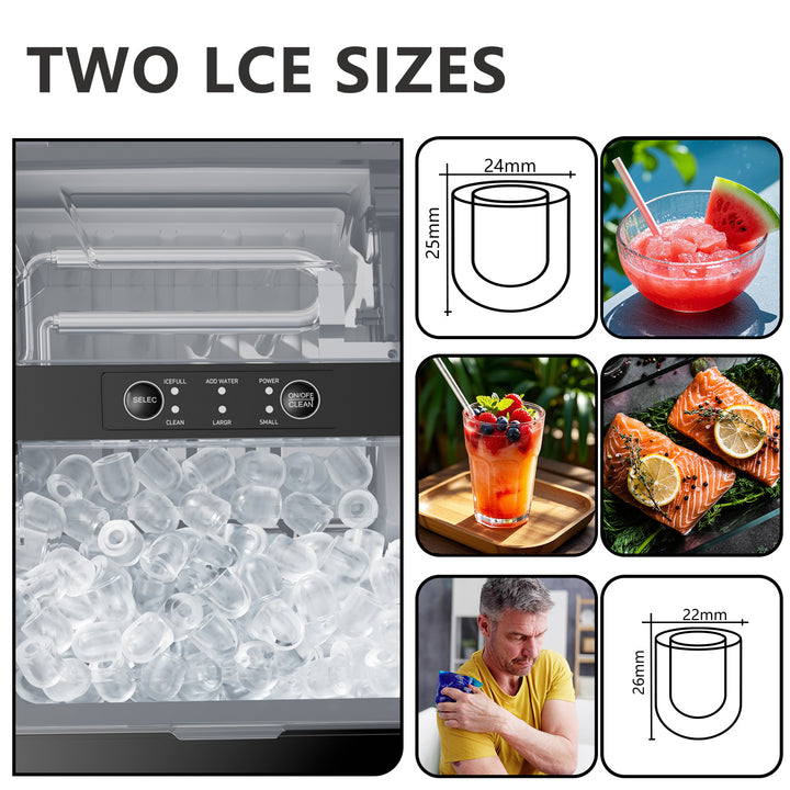Upgraded Countertop Ice Maker with Free Ice Shovel, 9 Cubes in 6 Mins, Portable Self-Cleaning Ice Machine, 2 Sizes of Bullet Ice, Ice Scoop, Basket and Handle Included, Ice Cube Maker for Home Kitchen Party Camping