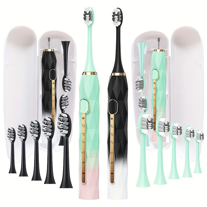 Acoustic Electric Toothbrush USB Rechargeable Couple Rechargeable Metal Shaft Adult Man And Woman Rechargeable Toothbrush Intelligent Timer 10 Replaceable Toothbrush Heads 5 Colors A Toothbrush Base A Portable Case