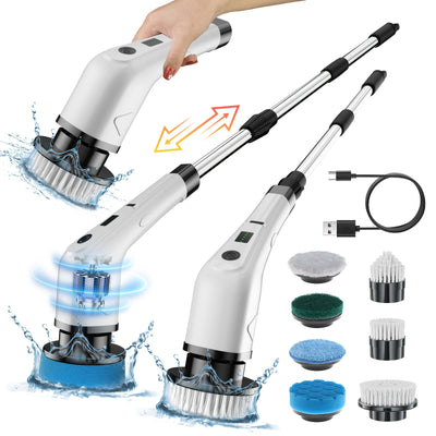 [Optional 7-Head Replacement Kit Or7-In-1 Electric Cleaning Brush Set] Multi-Functional Electric Cleaning Brush With Retractable Handle, 7-In-1 Cleaning Brush, Suitable For Cleaning Home Floors, Kitchens, Bathrooms, Tilesand