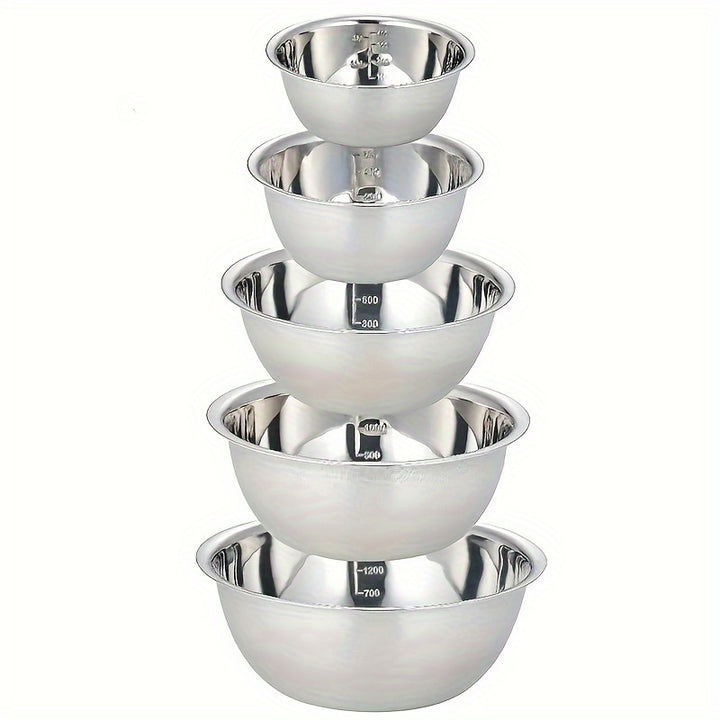 Stainless Steel 5pcs Mixing Bowls - Cooking Bowl With Scale - Great For Cooking, Baking, Prepping, Household Kitchen Cooking Basin