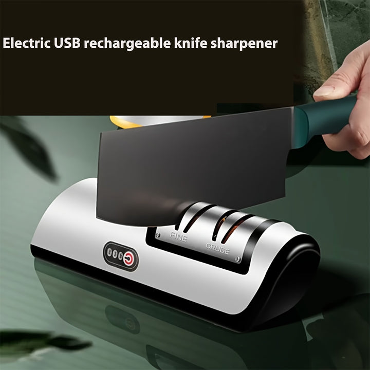 USB Rechargeable Electric Knife Sharpener - 2-Stage, Adjustable Speeds for Chef & Kitchen Knives, Fits Ceramic & Steel Blades