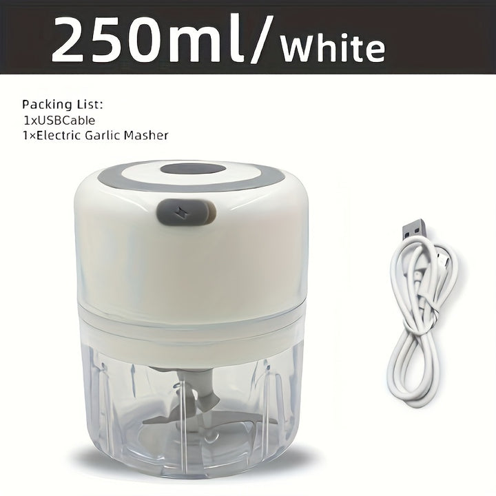 1pc 250ml USB Rechargeable Mini Garlic Mincer - Automatic Kitchen Cooking Machine for Multi Scene Use with Various Colors