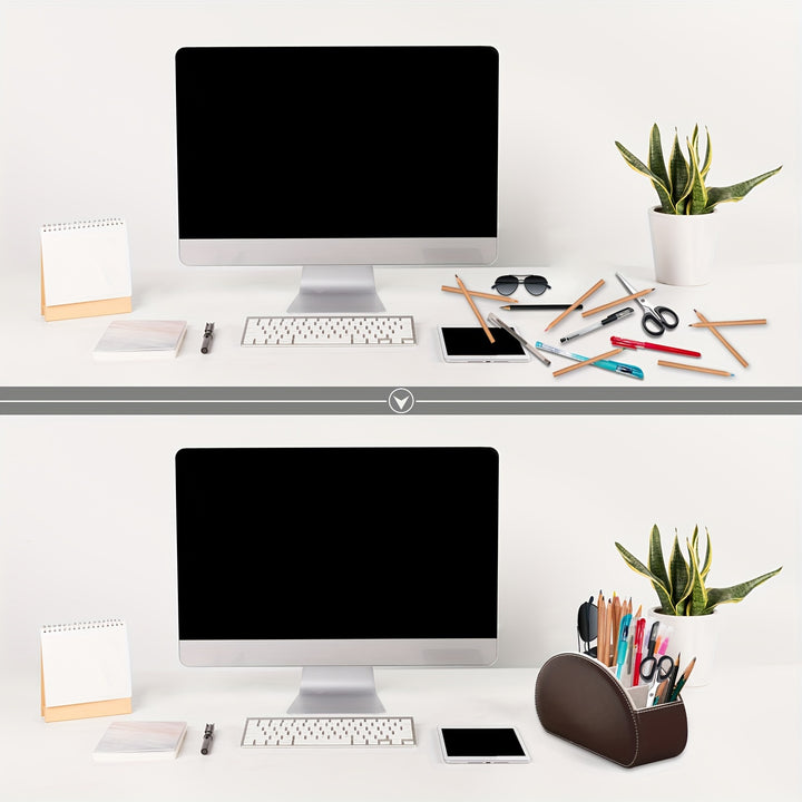 [5 Grid Partition Storage Box] Storage Box For SANQIAWNAN5 Grid Partition PU Remote Control Holder, Multifunctional Desktop Storage Box, Storage For TV Remote Control, Media Equipment Remote Control, Pen Holder, Brush Holder,