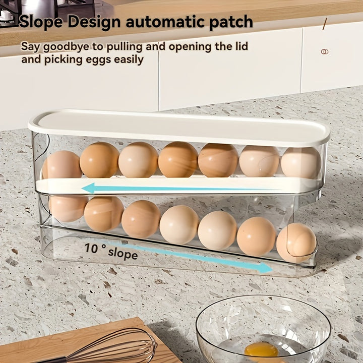 Space-Saving Double-Layer Rolling Egg Storage Box for Refrigerator - Durable, Washable Plastic, No Batteries Required - Ideal for Home Organization