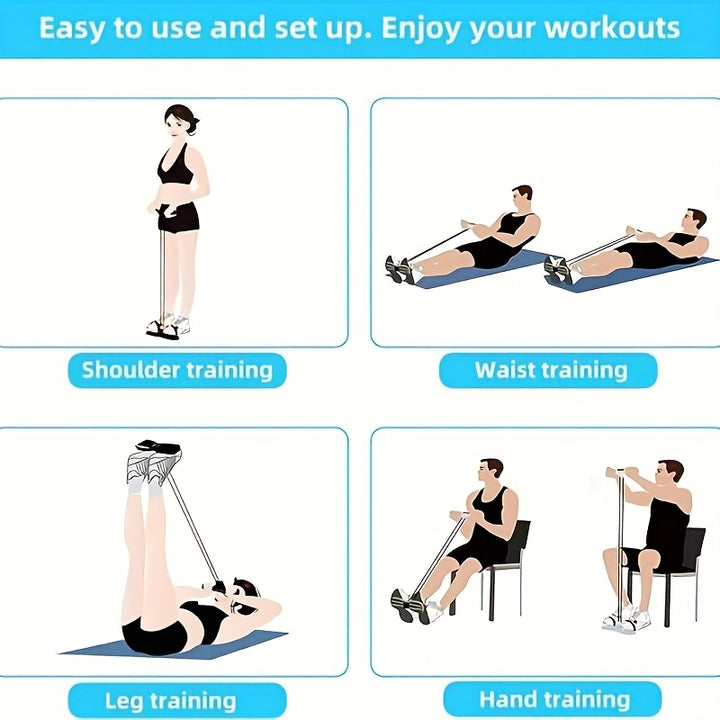 Pedal Resistance Band Exercise Pull Rope - Portable Home Gym Sit-up Puller & Tummy Trimmer with Non-slip Foot Pedals Full-body Training: Arms, Biceps, Triceps