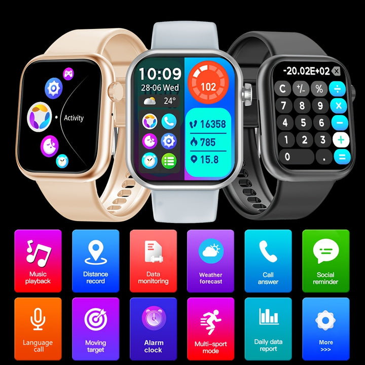 Chic Women's Smartwatch with Call & Text - 1.83" HD Touchscreen, Wireless Connectivity, Silicone Band, Fashionable Square Design for Android & for iPhone