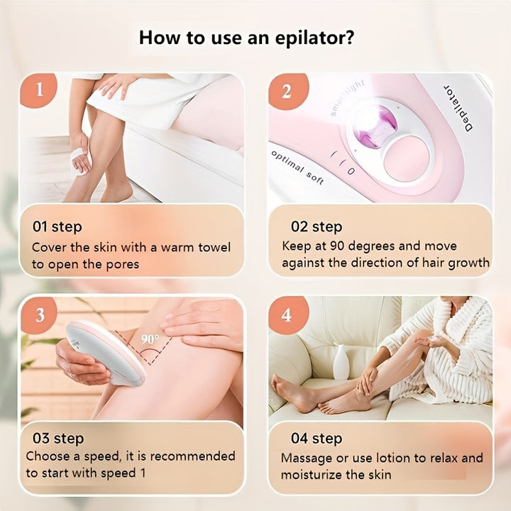 [Facial Epilator] Koina KD-214 | Cordless, Dual-Speed | 36-Tweezer Design | LED Light, Efficient | Face, Bikini, Arms, and Legs | Women | Pink & White