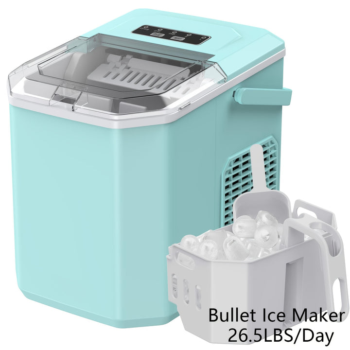 33/35 Pound Golden Nugget Ice Machine And 26 Pound Bullet Ice Machine, Chewing Ice Maker, Portable Ice Machine Desktop, Automatic Cleaning Portable Ice Machine With Basket And Spoon, One Click Operation For Home/kitchen/campi