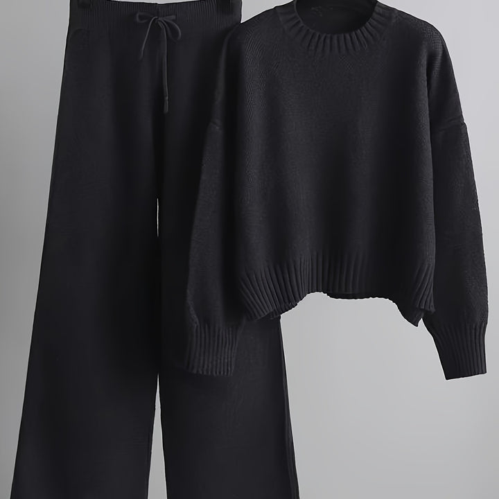 [Conjunto de Dos Piezas de Punto Casual] Conjunto de Pantalones de Punto Casual de Otoño e Invierno para Mujeres, Suéter Suelto y Pantalones de Pierna Ancha, Conjunto de Dos Piezas