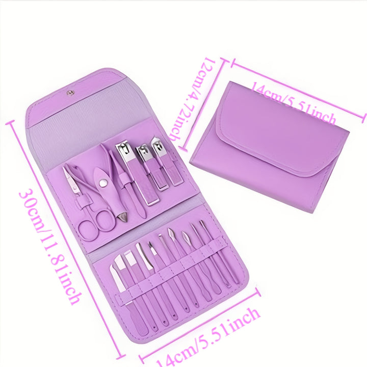 1 Set Of 16 Premium Stainless Steel Modern Style Of Nail Clippers Suit, Straight Blade Nail File, Ear Picks, Scissors, Beauty Care Professional Travel Kit
