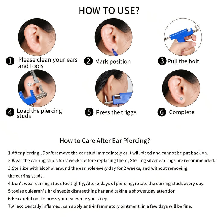 [16 Pairs Hypoallergenic Ear Piercing Gun] Professional Ear Piercing Gun Kit Reusable for Body Nose Lip Piercing with 16 Pairs Hypoallergenic Earrings