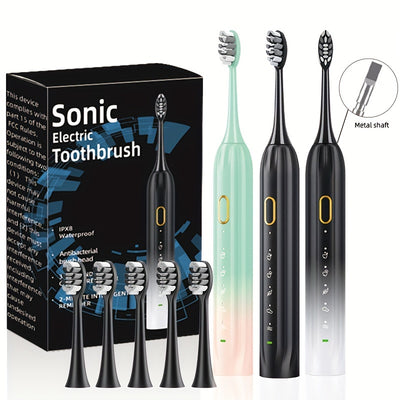 IPX8  Sonic Electric Toothbrush with USB Charging, Couples with Replaceable Head Metal Shaft Electric Toothbrush for Adults, Men And Women, Smart Timer And 5 Replacement Brush Heads
