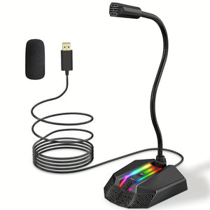 Microphone USB Micro GM-02 Plug And Play pour ordinateur, contrôle de sourdine et de lumière RGB, microphone de jeu pour PC de bureau PS4 ordinateur portable Mac Windows enregistrement conférence