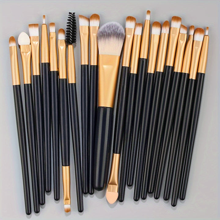 [20-Piece Luxe Makeup Brush Set] 20-Piece Hypoallergenic Makeup Brush Set with Nylon Bristles - Luxe Palm Brushes for Foundation, Blush, Eye Shadow, Eyebrow, & Lip, All Skin Types, ABS Rod - Professional & Beginner Kit, Trave