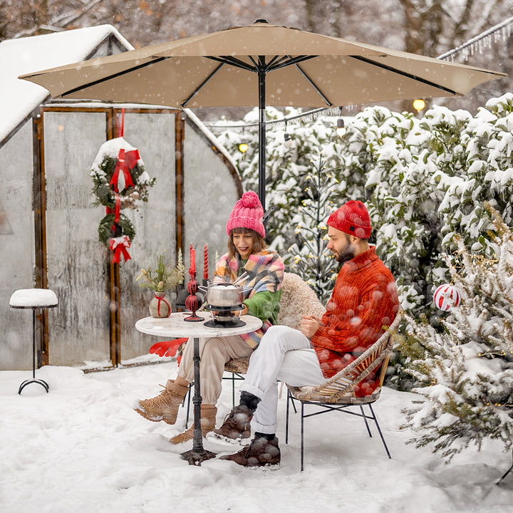 9 FT Outdoor Umbrella, Outdoor Furniture, Patio Table Umbrella With Push Button Tilt And Crank, Pool Beach Yard Umbrella For Commercial & Residential With 8 Sturdy Ribs