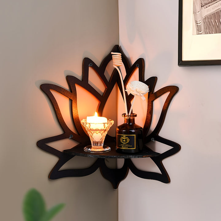 1pc Elegant Floating Wooden Lotus Shape Display Shelf - Adds Aesthetic Touch to Any Room with Ample Storage for Plants, Flowers, Toys, Scented Candles, and More - Perfect for Hallway, Bedroom, Home, Christmas Decor, Wall Deco