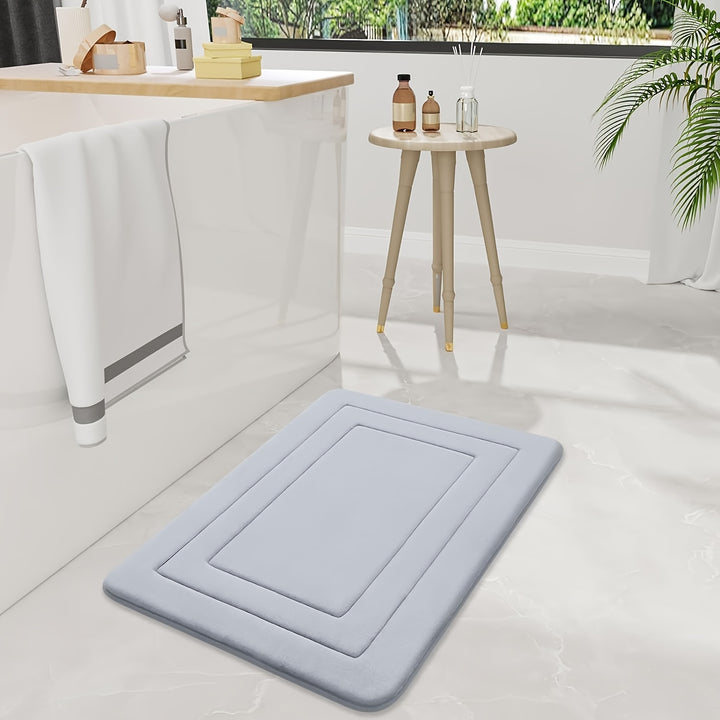 1pc SoftTouch Memory Foam Bath Mat, Non-Slip, Stain Resistant, Water Absorbent, Foot Massage, Rectangular Polyester Floor Rug with PVC Backing, 600gsm, 1.2cm Thick, for Bathroom, Kitchen, Laundry Room