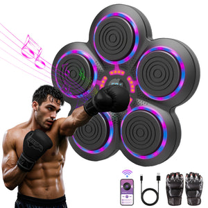 Cible de boxe électronique intelligente - Machine de boxe musicale améliorée pour adultes avec gants de boxe, équipement de frappe de fitness monté au mur pour la maison, intérieur et utilisation en salle de sport