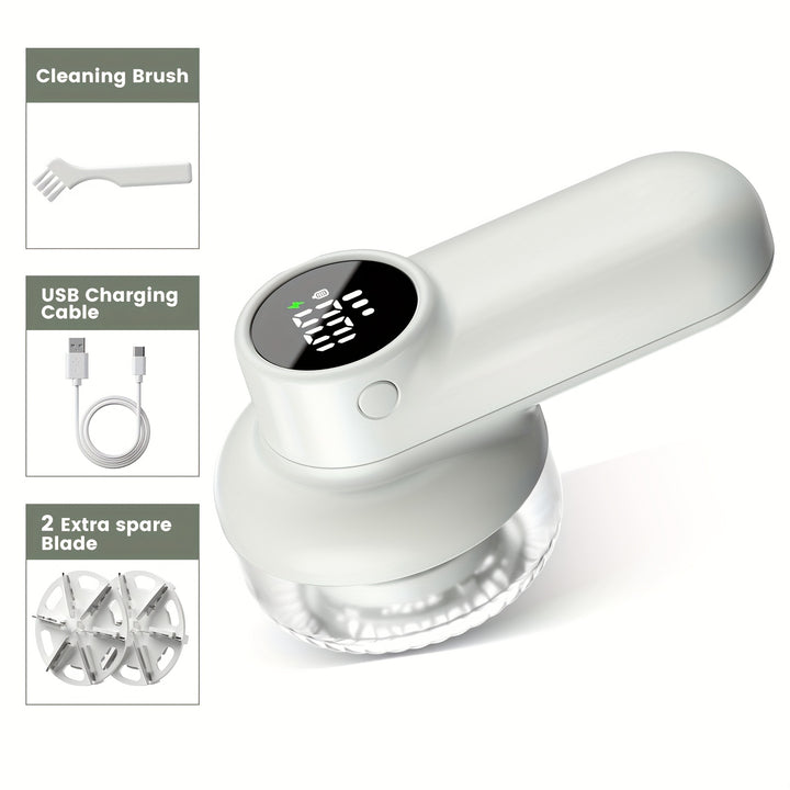 Rechargeable Electric Lint Remover Fabric Shaver - Digital Display, 6-Leaf Blades & Safety Lock, 3-Speed Defuzzer for Removing Fuzz/Pills From Clothes, Garments