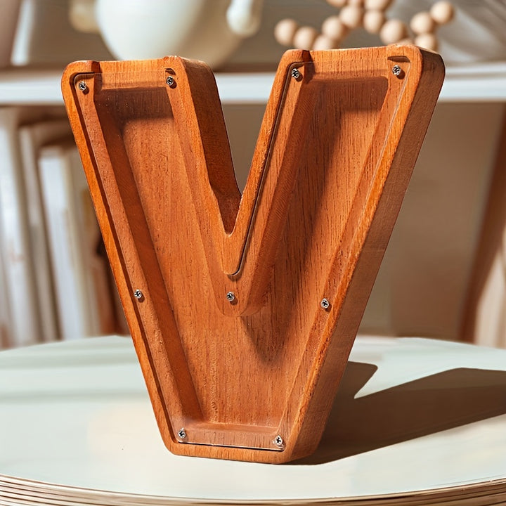 Wooden Lettered Piggy Bank, Personalized Lettered Bank, Wooden Bank 26 English Alphabet Bank, Home Decoration Children's Gifts Halloween、Christmas Gift、Thanksgiving Day easter gift